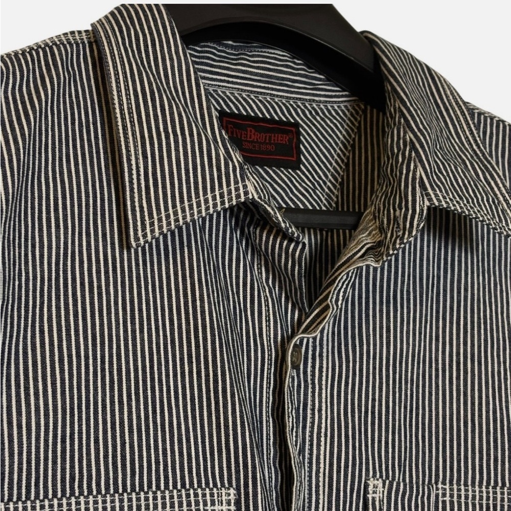 NWOT Mens Denim Long Sleeve Railroad Stripe Logger Shirt Button Front 3X